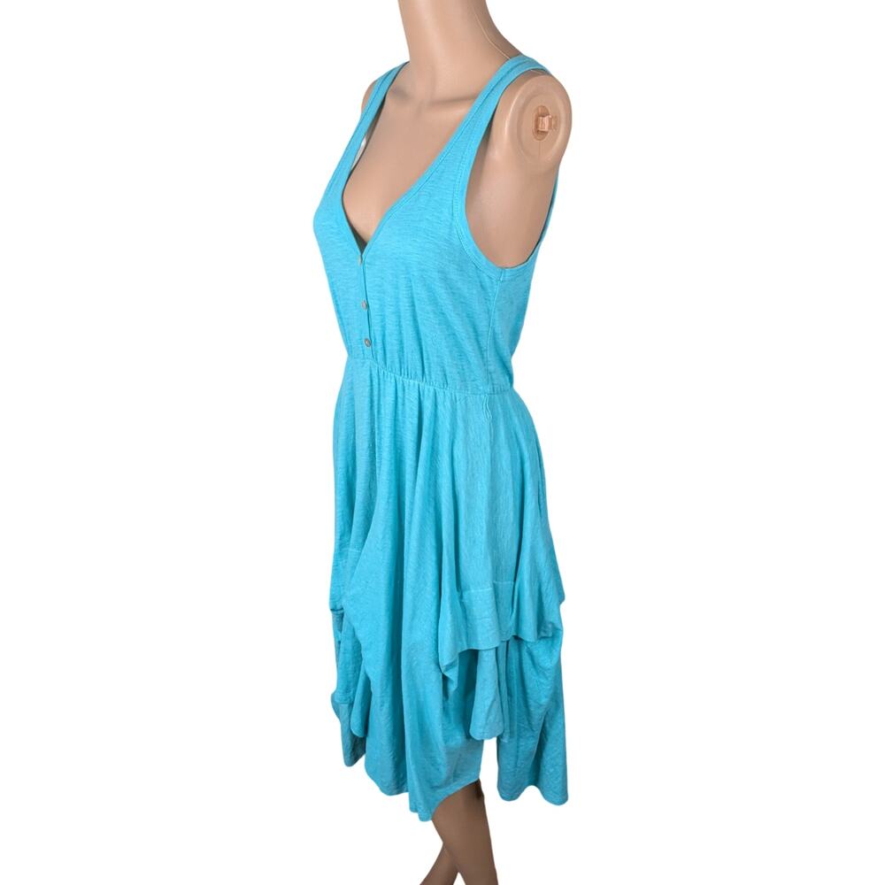 Vintage Y2K American Rag Teal Cotton Asymmetrical Parachute Henley Dress S - Picture 5 of 9